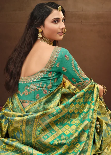 Lime Green Banarasi Saree