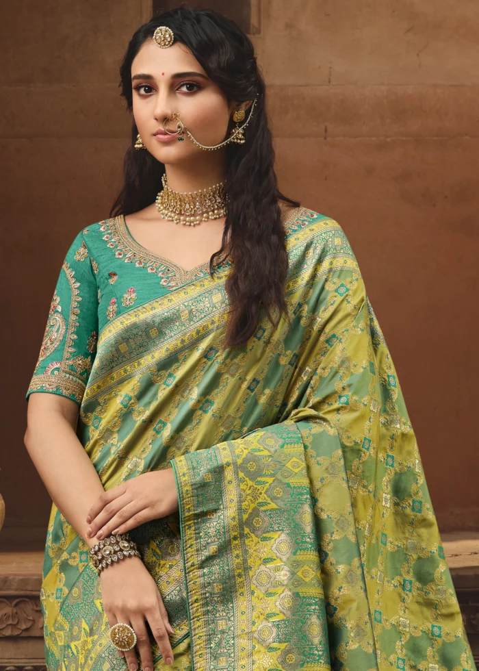 Lime Green Banarasi Saree