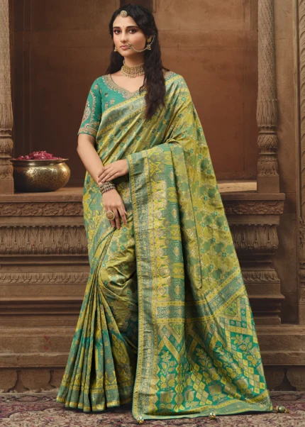 Lime Green Banarasi Saree