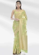 Lime Green Organza Silk Saree