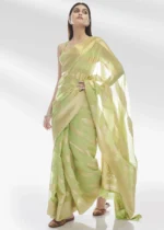 Lime Green Organza Silk Saree