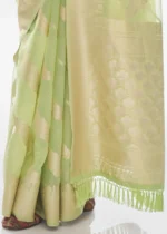 Lime Green Organza Silk Saree