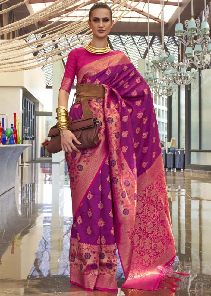 Magenta Pink Banarasi Saree