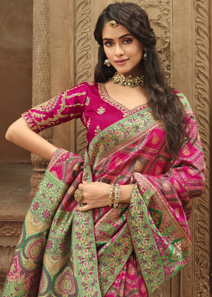 Magenta Pink Banarasi Saree