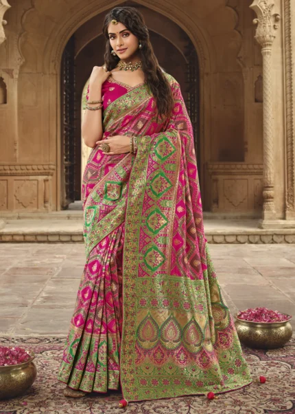 Magenta Pink Banarasi Saree