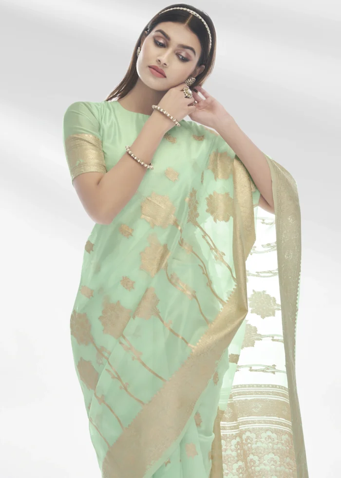 Mint Green Organza Silk Saree