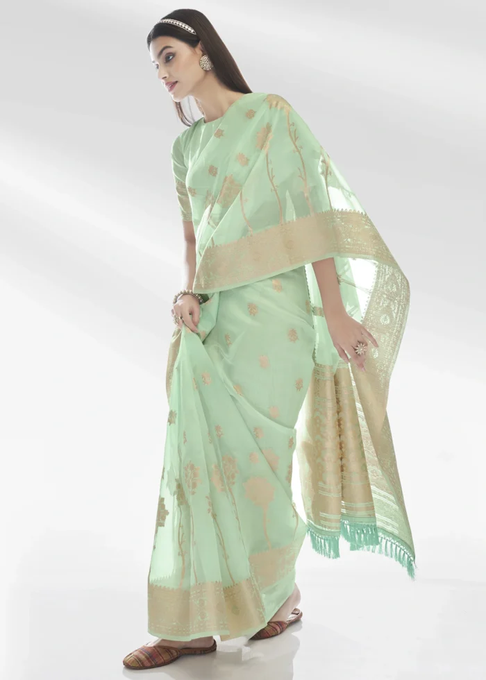 Mint Green Organza Silk Saree