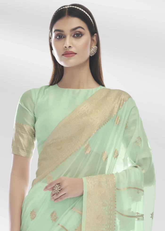 Mint Green Organza Silk Saree