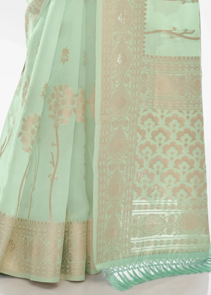 Mint Green Organza Silk Saree