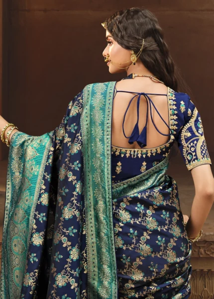 Navy Blue Banarasi Saree