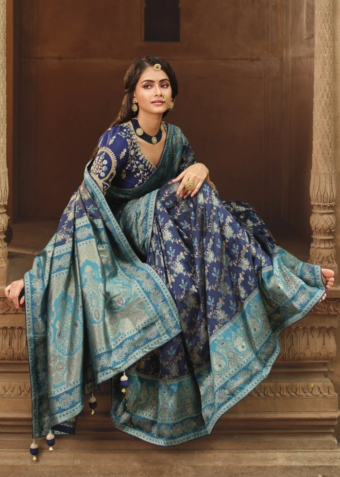 Navy Blue Banarasi Saree