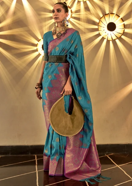 Ocean Blue Banarasi Saree