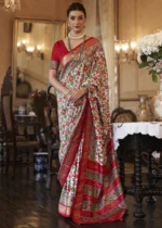 Off White & Red Patola Silk Saree