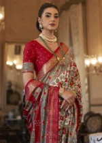 Off White & Red Patola Silk Saree