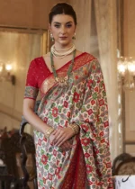 Off White & Red Patola Silk Saree