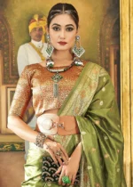 Olive Green Banarasi Organza Saree