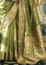 Olive Green Banarasi Organza Saree