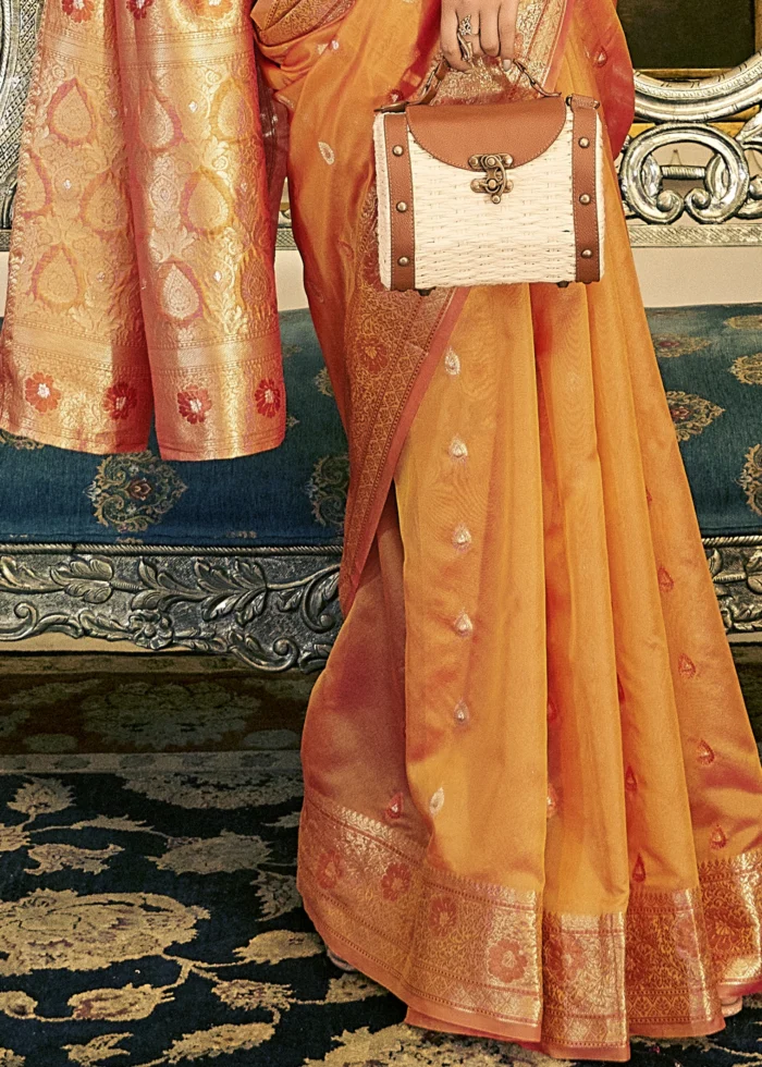 Orange Banarasi Organza Saree