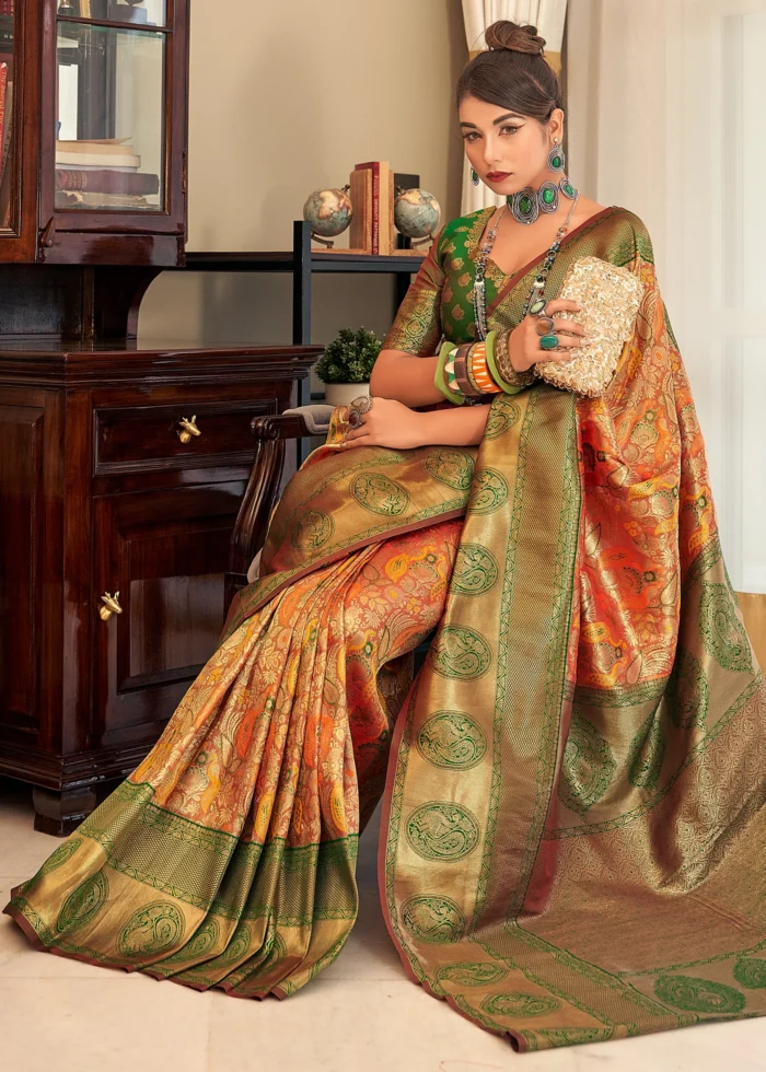 Orange & Green Kanjivaram Saree