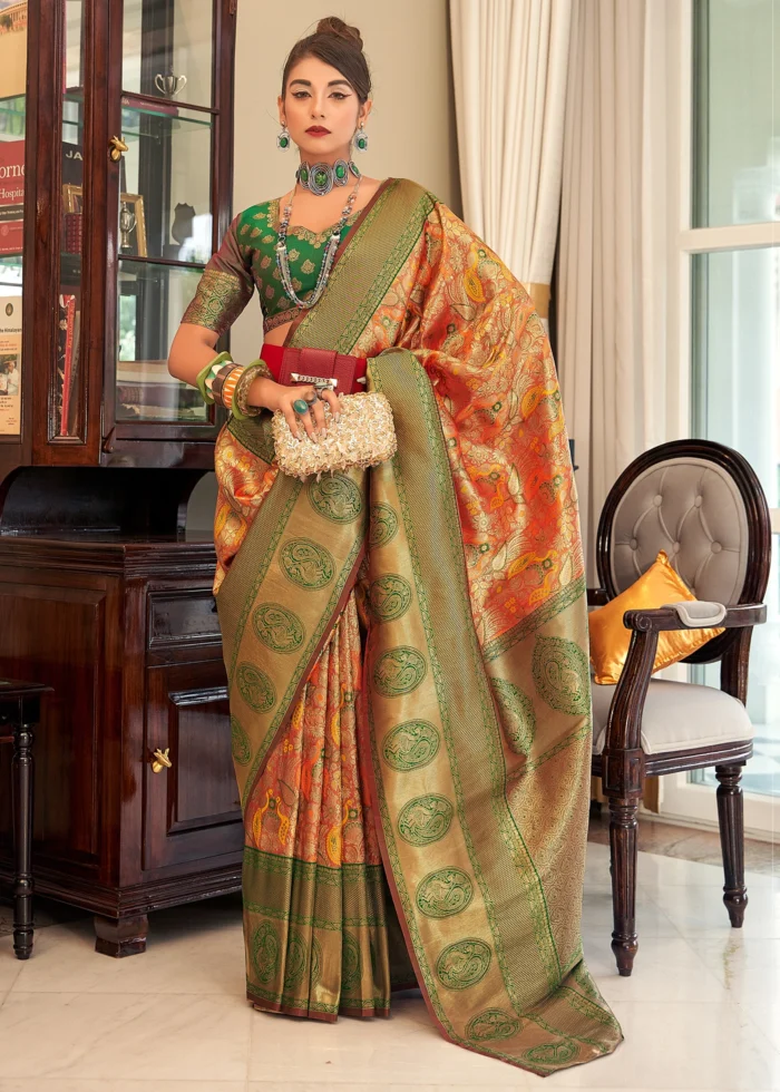 Orange & Green Kanjivaram Saree