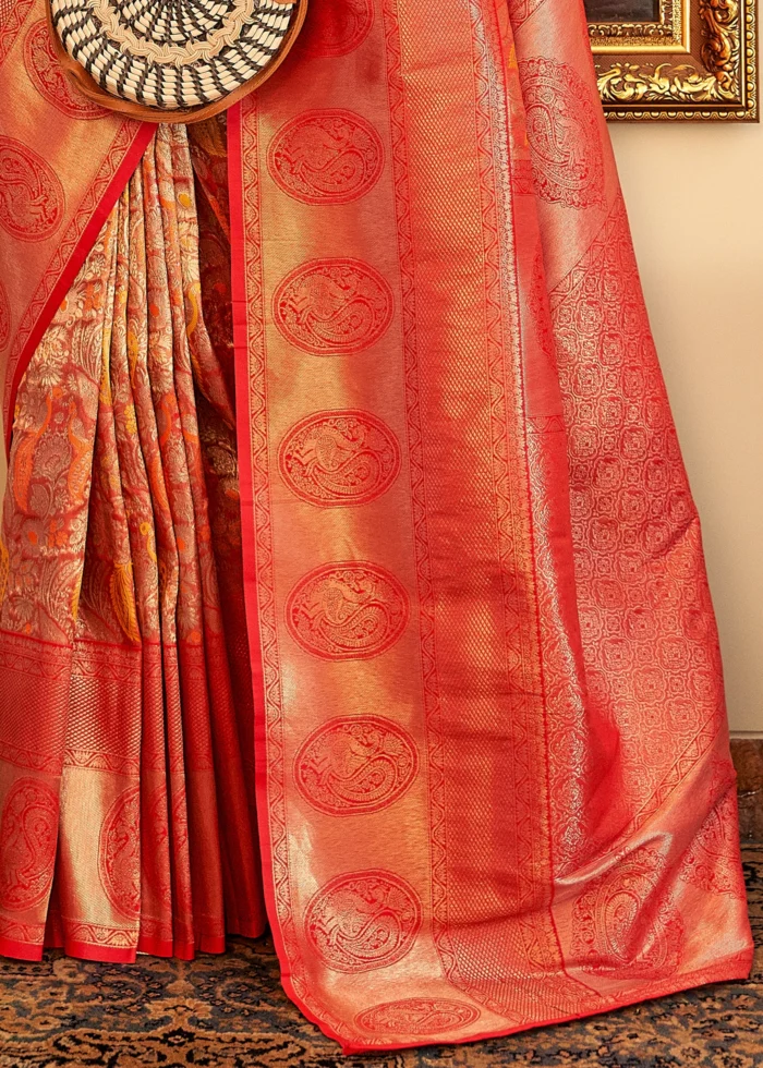 Orange & Red Kanjivaram Saree