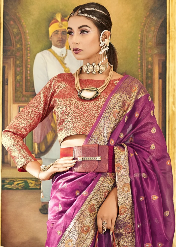 Orchid Purple Banarasi Organza Saree