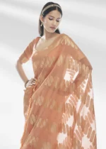 Peach Organza Silk Saree