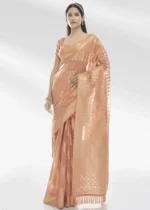 Peach Organza Silk Saree