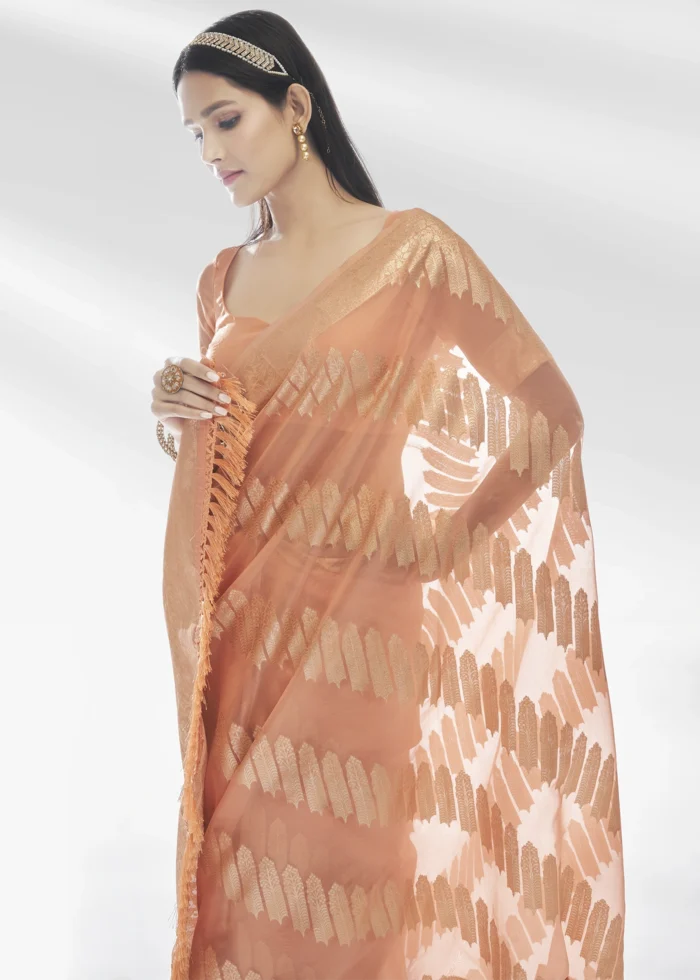 Peach Organza Silk Saree