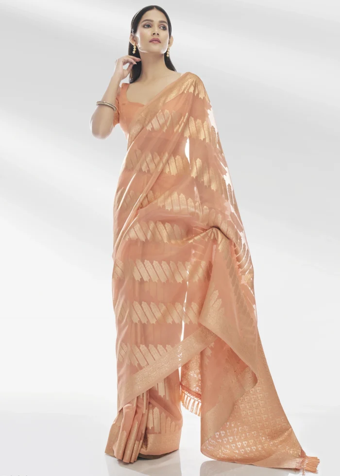 Peach Organza Silk Saree