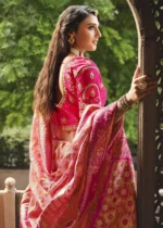 Peachy Pink Banarasi Saree