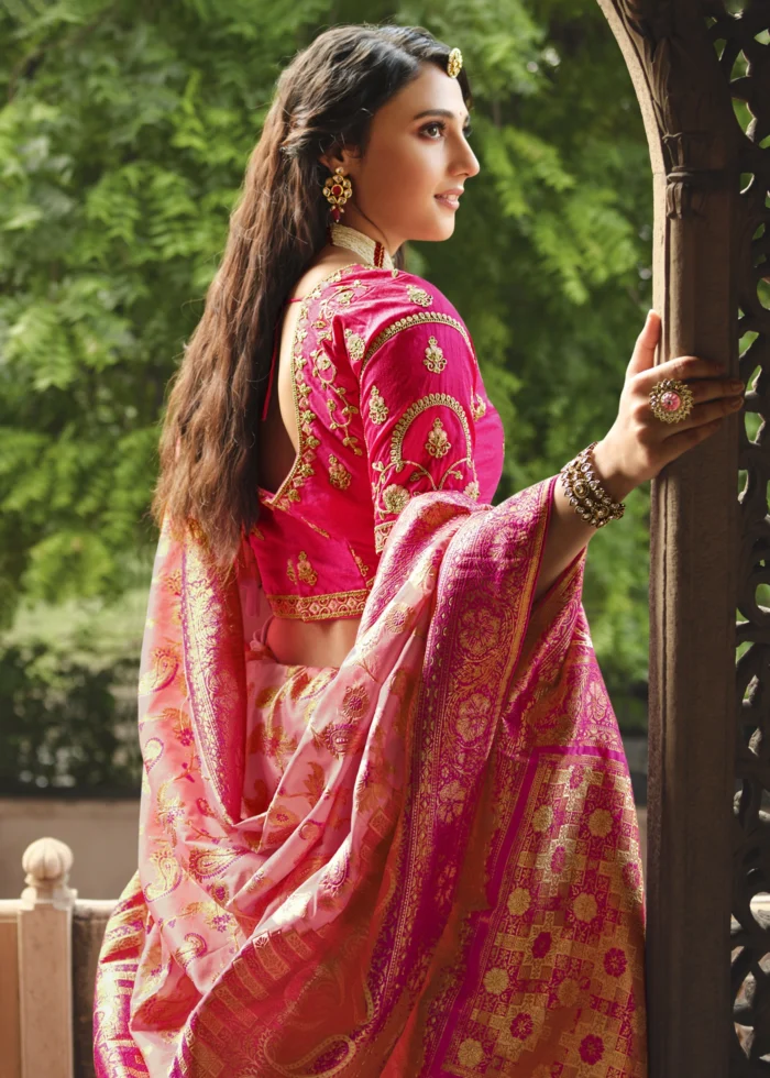 Peachy Pink Banarasi Saree