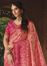 Peachy Pink Banarasi Saree