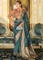 Peacock Blue Banarasi Organza Saree