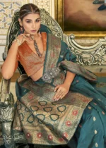 Peacock Blue Banarasi Organza Saree