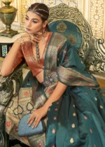 Peacock Blue Banarasi Organza Saree