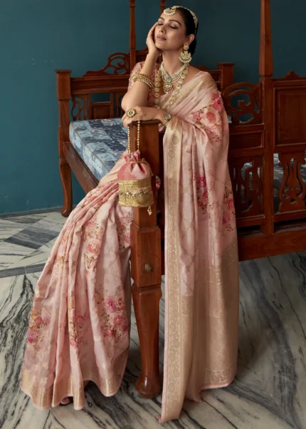 Pink Floral Print Saree