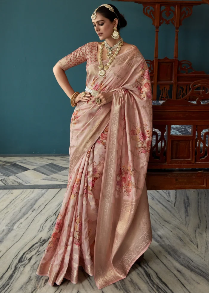 Pink Floral Print Saree