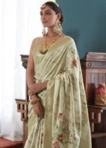 Pista Green Floral Print Saree