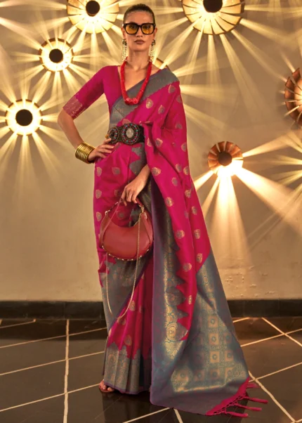 Raspberry Pink Banarasi Saree