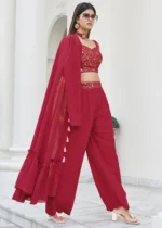 Red Crop Top Palazzo with Shrug