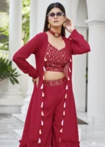 Red Crop Top Palazzo with Shrug