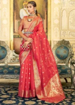 Scarlet Red Banarasi Organza Saree