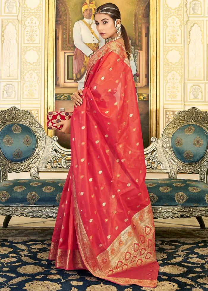 Scarlet Red Banarasi Organza Saree