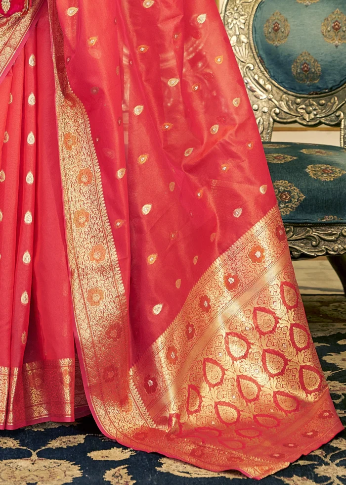 Scarlet Red Banarasi Organza Saree