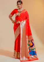 Scarlet Red Paithani Silk Saree