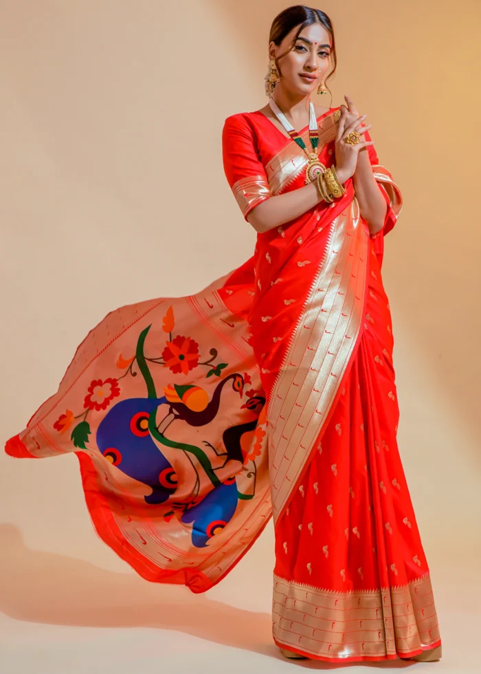 Scarlet Red Paithani Silk Saree