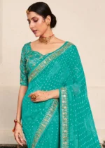 Sea Green Georgette Bandhani Saree