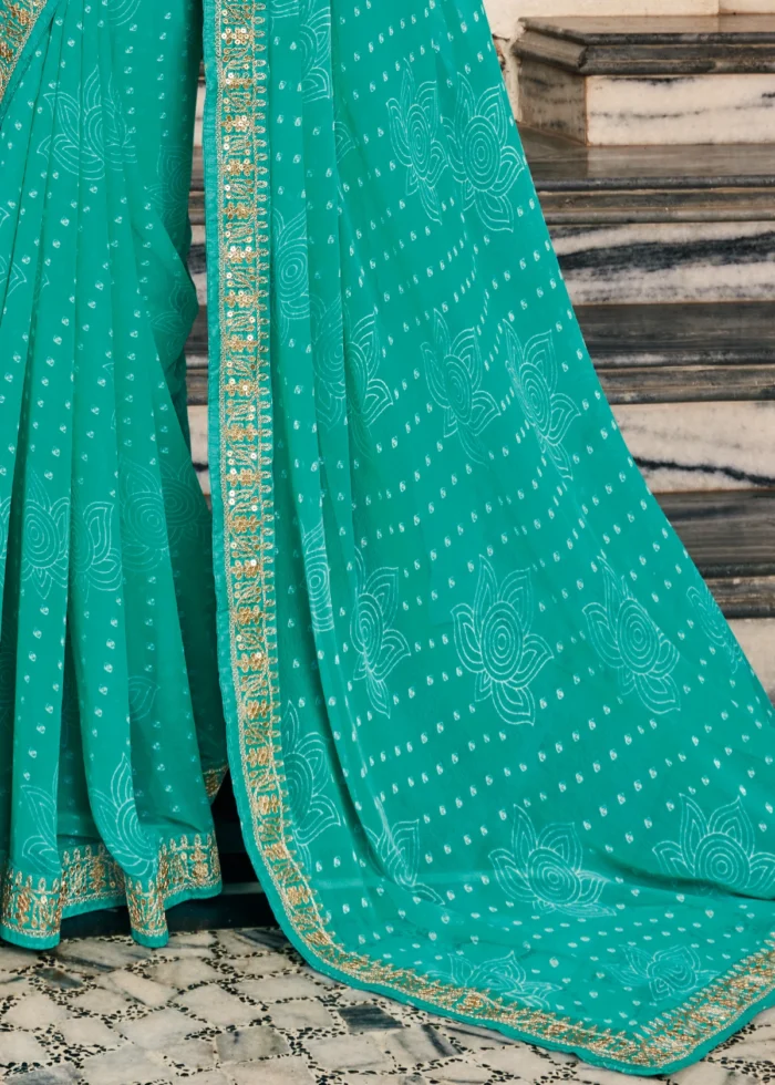 Sea Green Georgette Bandhani Saree