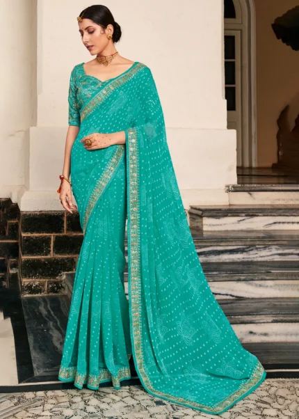 Sea Green Georgette Bandhani Saree